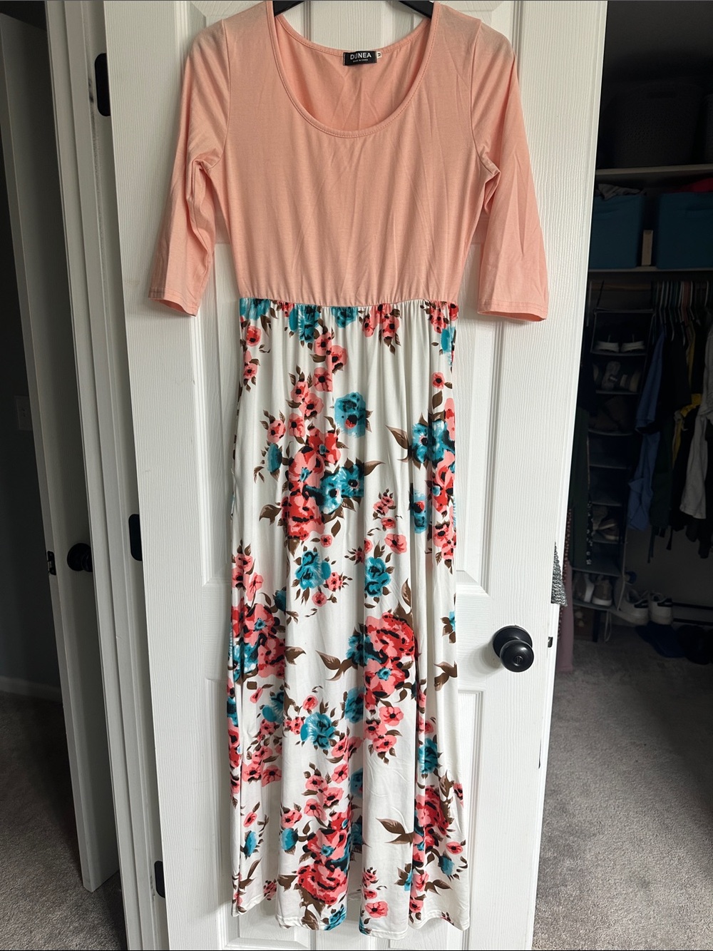 Dunea Peach Top with White Floral Maxi Dress